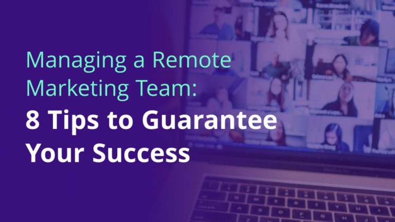 Managing a remote marketing team tips for success, displayed on laptop.