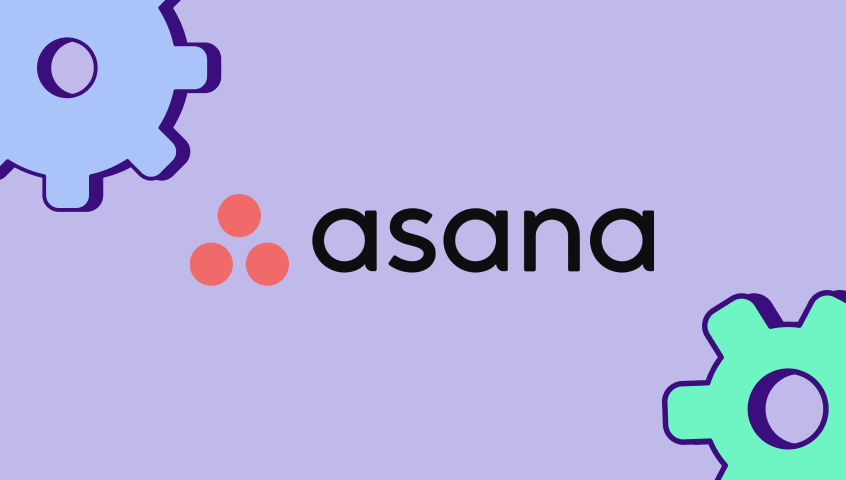 Asana logo with cog icons for software setup.