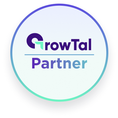 GrowTal Partner badge in purple and green gradient design