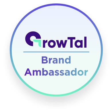 GrowTal Brand Ambassador badge with purple and green gradient