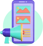 Illustration of a mobile ad campaign with images and text