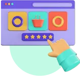 Hand clicking five-star review for online shopping experience