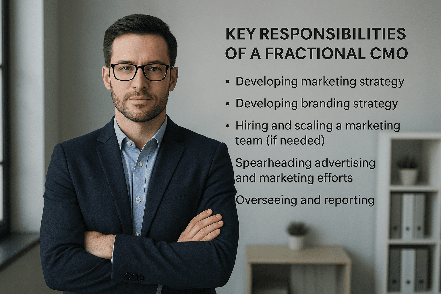 An image describing the key responsibilities of a fractional CMO. 